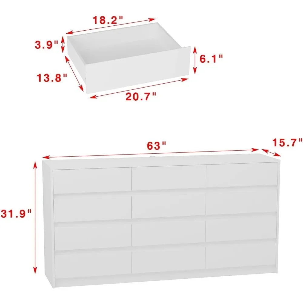 Bedroom Dressers, Modern Chest of Drawers, 12 Drawers Dresser No Handle, Wooden Dresser, Storage Cabinet Dresser for Bedroom