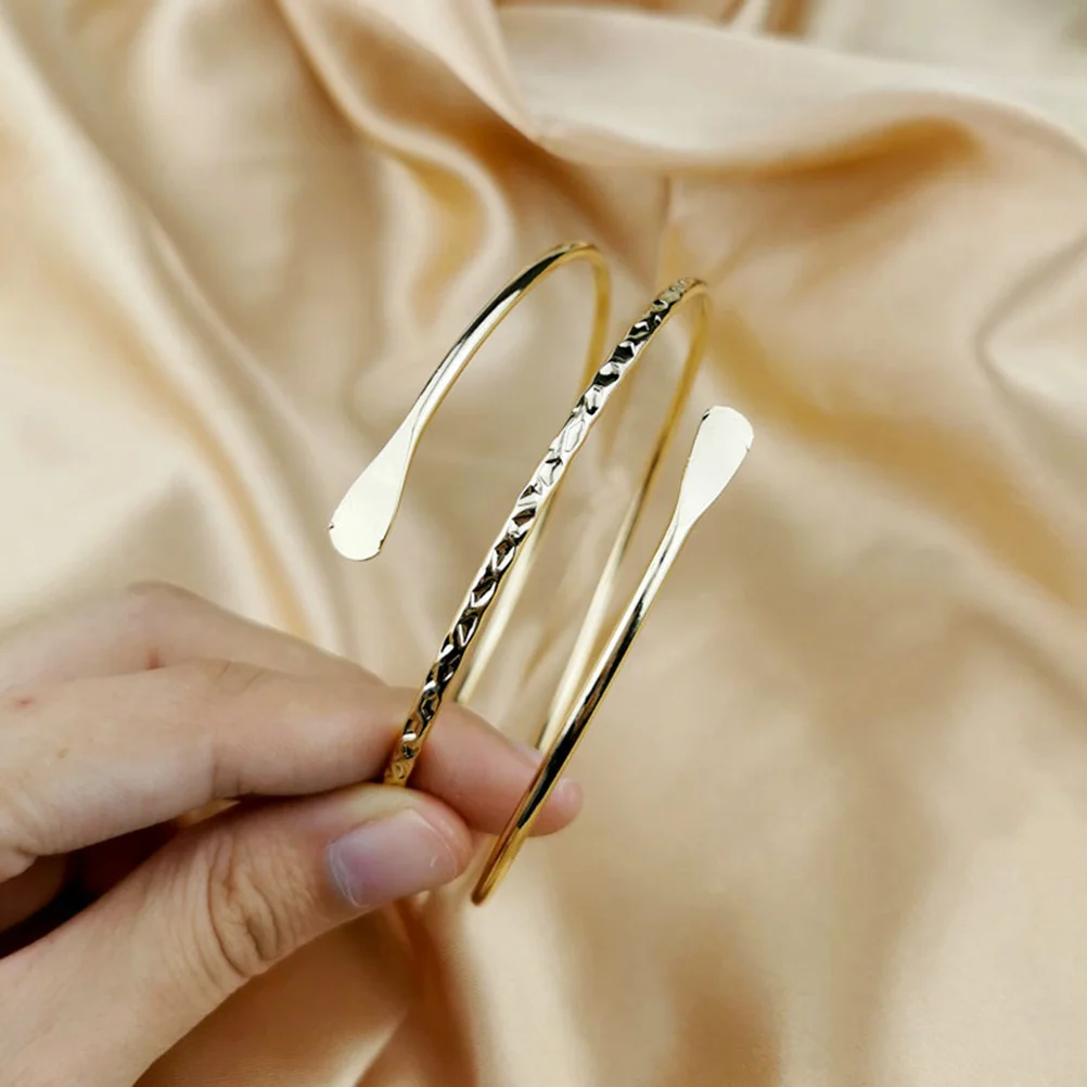 

3Pcs Adjustable Metal Arm Bracelets Open Cuffs Lightweight Upper Arm Jewelry for Women Girls Charms Armlets Metal Bracelet