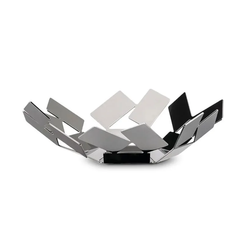 Modern art geometric hollow fruit basket, living room home coffee table decoration creative ornament stainless steel fruit plate