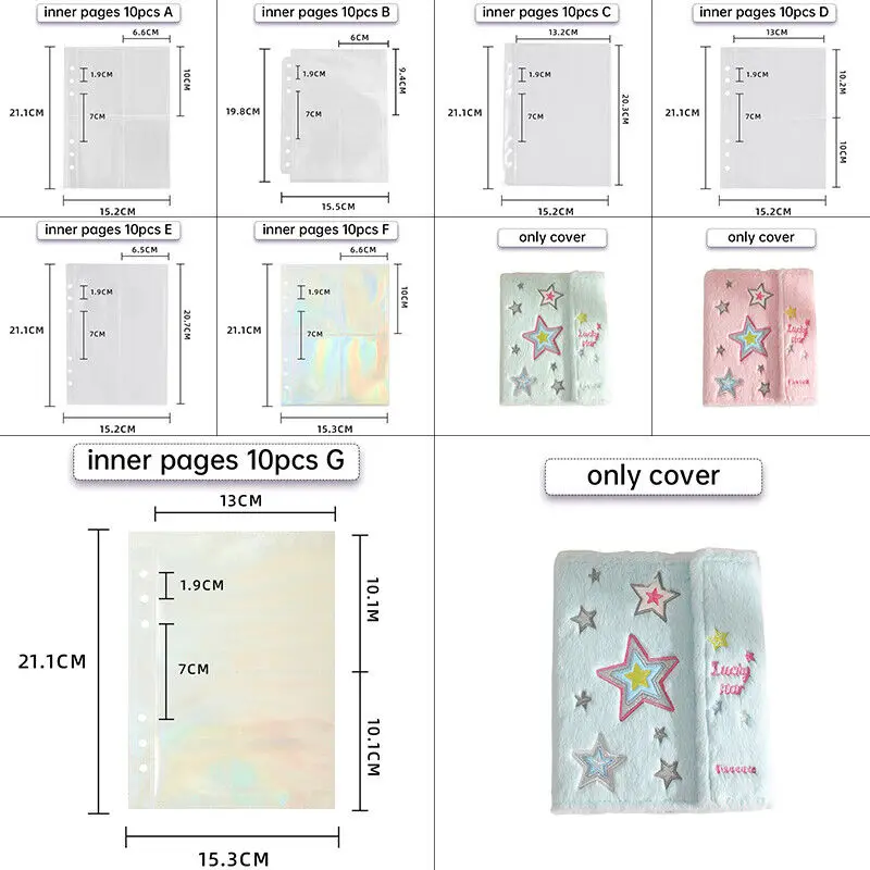 Kawaii Star Photo Album, A5 Binder, Soft Plush, K-pop Photocards coletar livro, material escolar, 3"