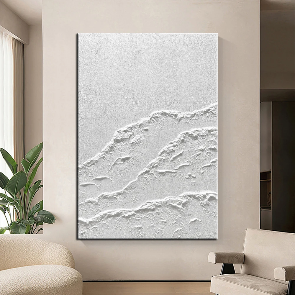 Hand Painted Oil Painting White waves textured painting large white minimalist wall art for living room white modern home decor