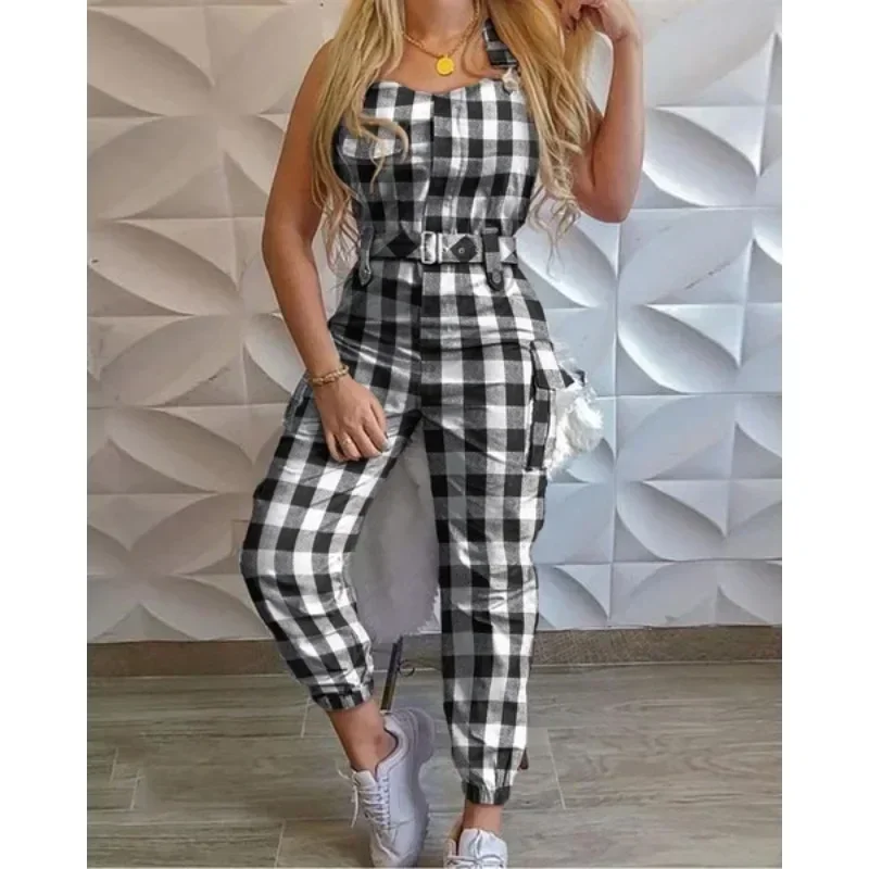 2023 Spring Summer Jumpsuits New Women Solid Color Cargo Pocket Jumpsuit Pants Women Sleeveless Spaghetti Strap Pencil Jumpsuit