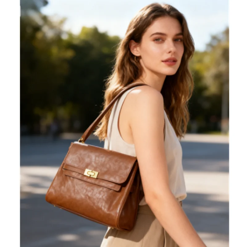 

Top Layer Vegetable Tanned Leather Retro Commuter Tote Bag Women Large Capacity Underarm Bag Suede Handbag Cowhide Shoulder Bags