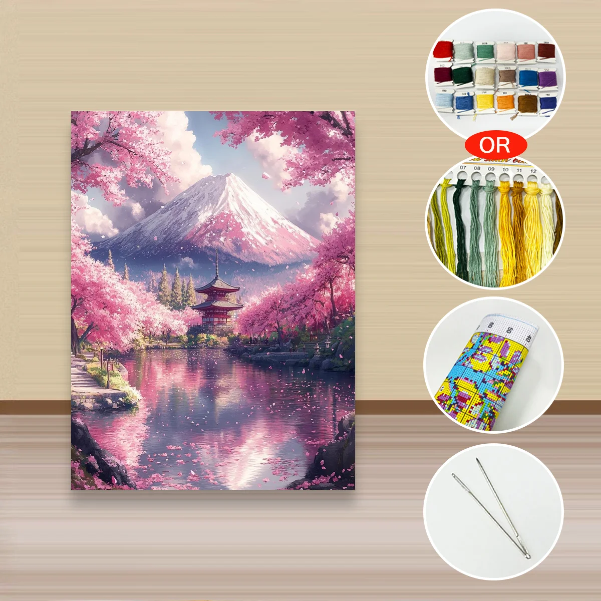 1 Stück 30x40cm/11,8x15,7 Zoll, 11Ct/14Ct Kreuzstich-Set, DIY Valentinstagsgeschenk, Stickerei-Set für Festlichkeiten, Mount Fuji Kirschblüte – Detail 2
