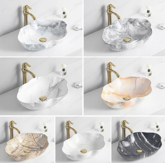 Ceramic Table Basin Marble Pattern, Light Luxury Hotel Washbasin, Home Art Basin Single Basin