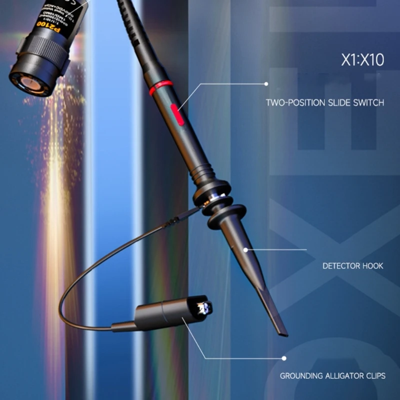 100MHz Oscilloscope Probe Measuring Accessory with 1X/10X Attenuation, Input Fitting and 130Cm Cable for Repair Use D2RD