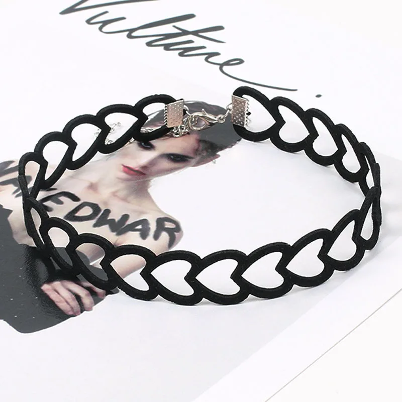 Fashion Openwork Heart Choker Necklace for Women with Stars Tassel Lace Clavicle Sexy Lady Jewelry Gift Accessory