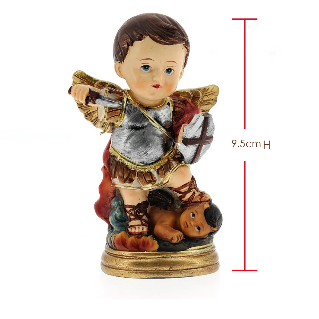 9.5cmHZayton St. Michael Statue Archangel Defeating Satan Figurine Catholic Gift Cartoons Collection Home Decoration Holy Corner