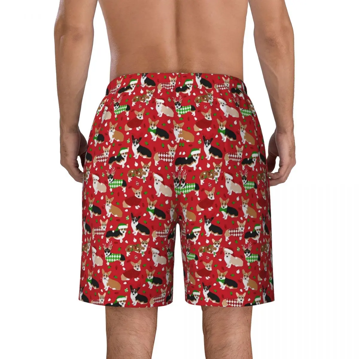 Pantaloncini da surf Corgi natalizi stampa cani estivi pantaloncini da spiaggia Hawaii maschi sport comodi tronchi da spiaggia personalizzati fai da te