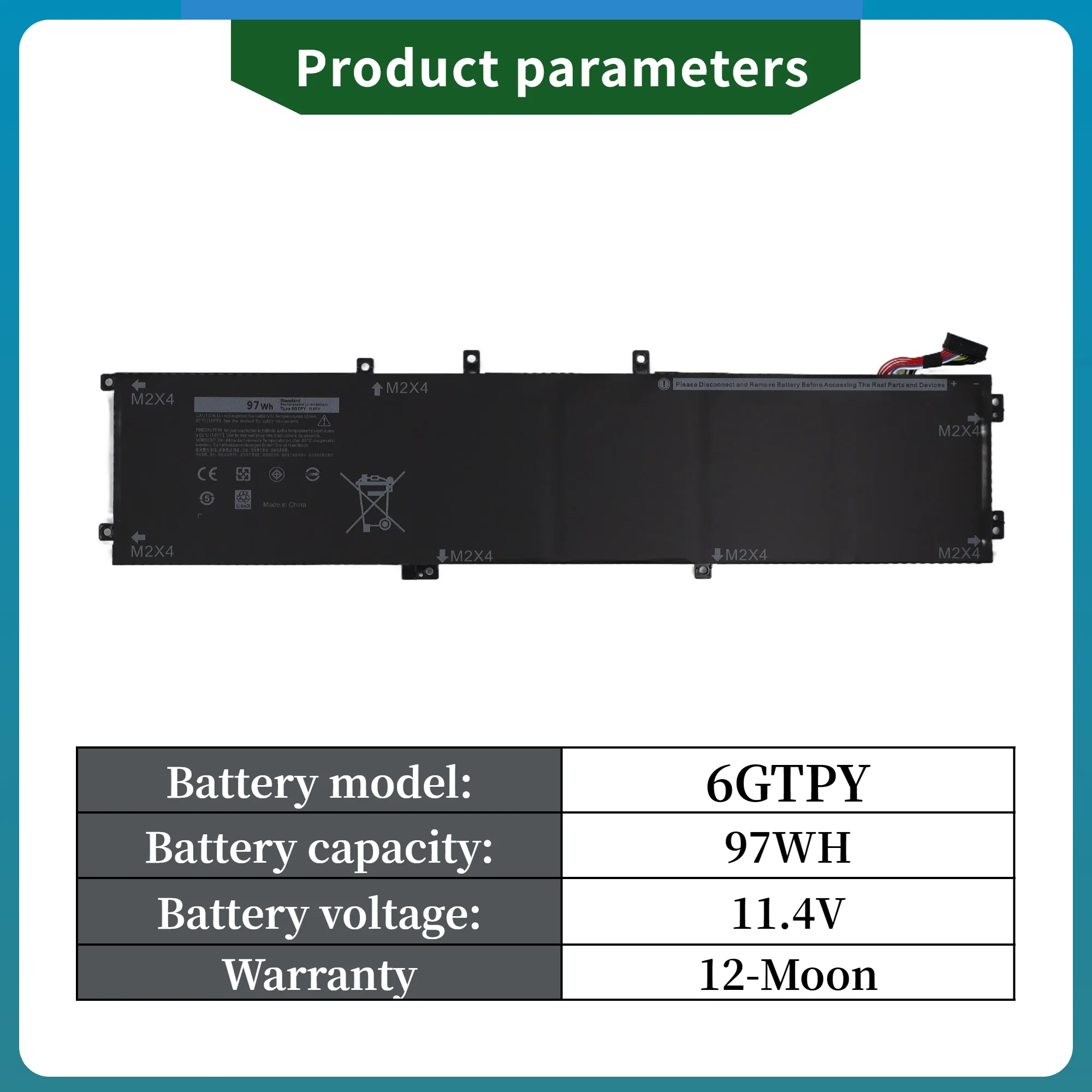 Factory Direct! 6GTPY 97WH Laptop Battery For DELL XPS 15 9570 9560 7590 For DELL Precision 5520 5530 Series Notebook H5H20