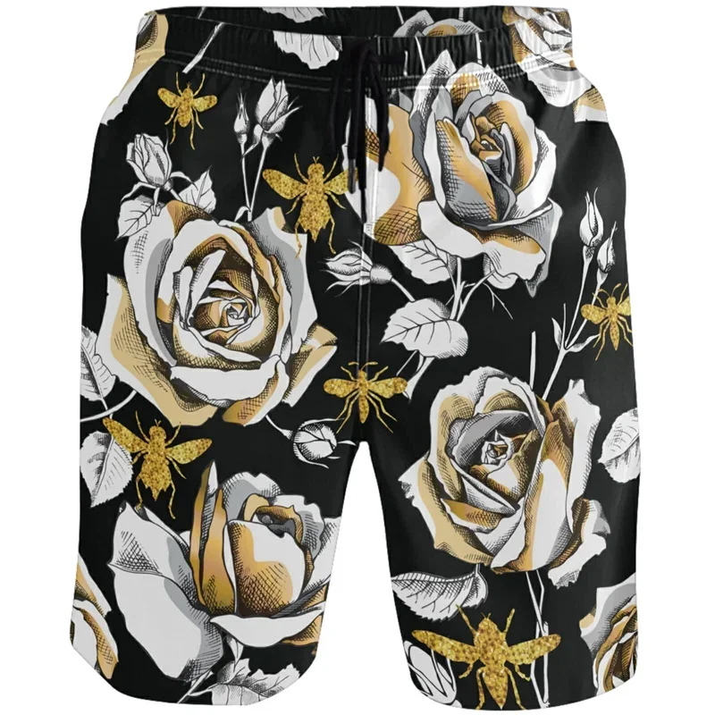 Fruit Flower Roses Graphic Beach Shorts Pants 3D Print Hip Hop Y2k Board Shorts Summer Hawaii Swimsuit Cool Surfing Swim Trunks