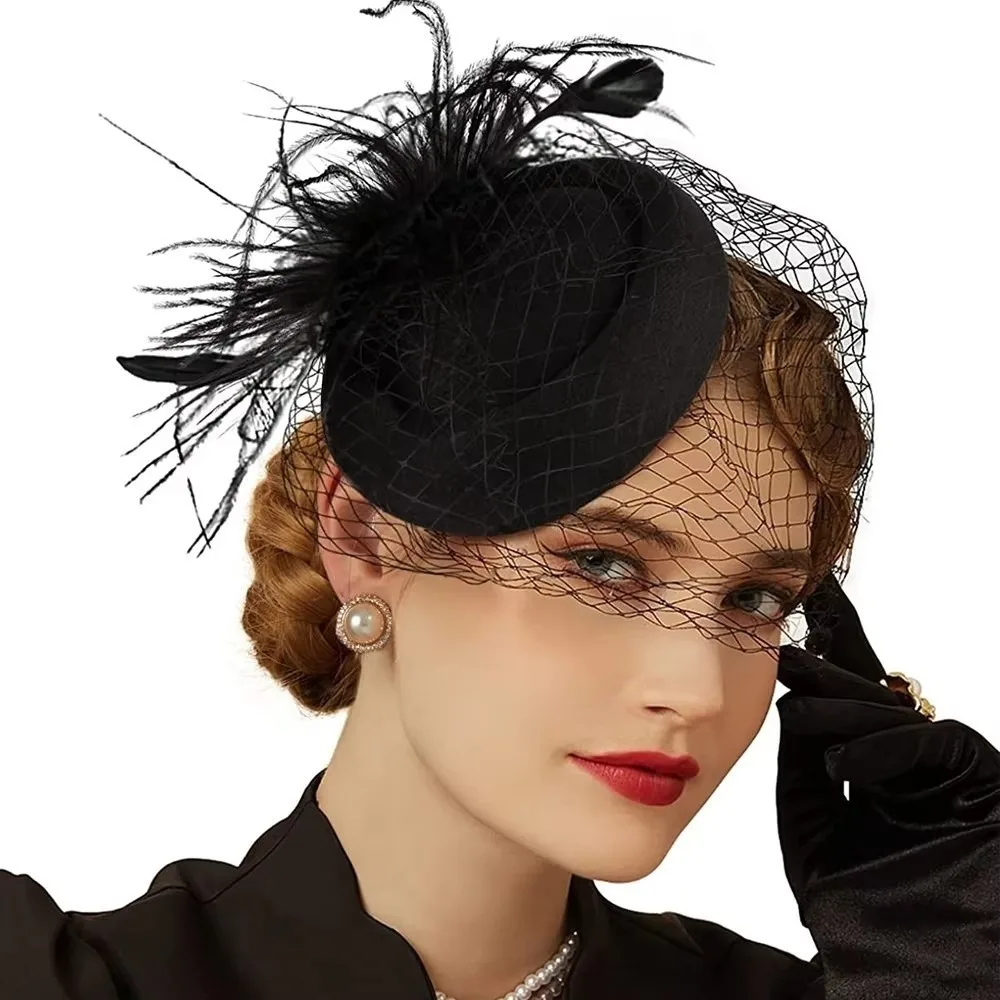 Nouveau élégant feutre Fascinator chapeau résille voile petite vague Point décor mariage voile chapeau pilulier chapeaux mariée chapeaux