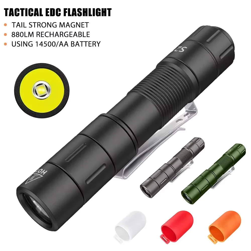 S21 Traveler Pokelit AA EDC Tactical Flashlight 880 Lumens Type-C Rechargeable IP68 Small Pocket LED Torch for Everyday Carry