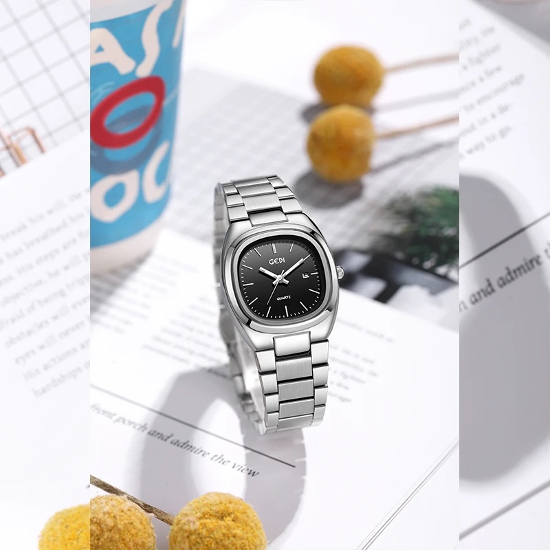 Simple dual calendar women's watch high value solid steel waterproof watch ladies niche oval quartz watch