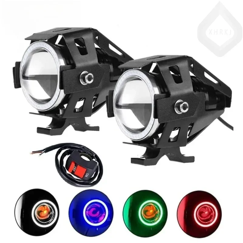 

125 Вт светодиодные фары для мотоцикла с угловыми глазами, прожекторы, противотуманные фары, вспомогательные фары дальнего света U7, универсальные HID для мотоцикла