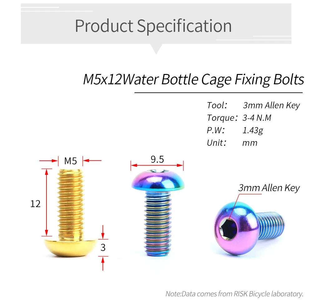RISIKO M5x12mm Fahrrad Flaschenhalter Befestigungsschrauben Titanlegierung MTB Rennrad Flaschenhalter Schrauben Luftpumpe Feste Schrauben – Detail 2