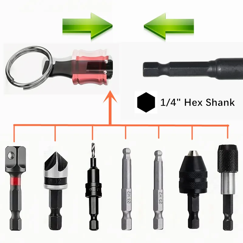 6 PCS 1/4 Inch Bit Holder Keychain, Hex Screwdriver Bits Holder Extension Bar, Quick Change Screw Bit Holder for Most Electric