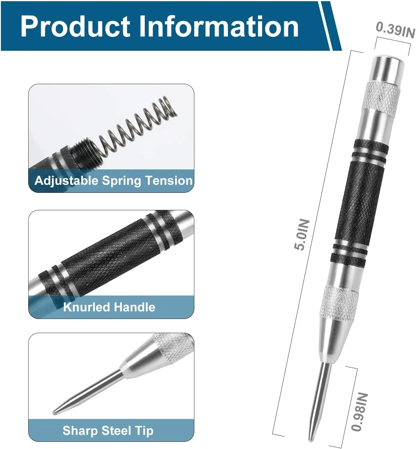 2er-Pack robuster, federbelasteter Körner – verstellbarer Schlagmarker für Metall, Holz, Kunststoff und Glas