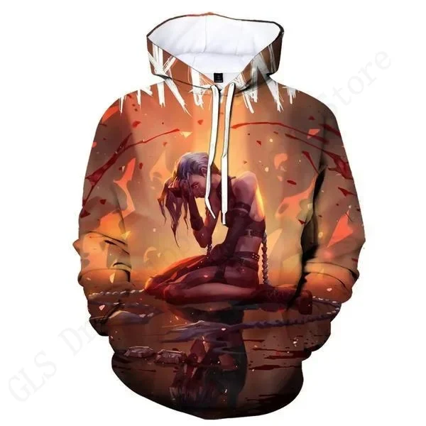 Cartoon Lol Anime Arcane League Jinx Graphic Print Hoodies Men Women Fashion Hoodie Sweatshirt Women Coats Femme Sudaderas Y2k