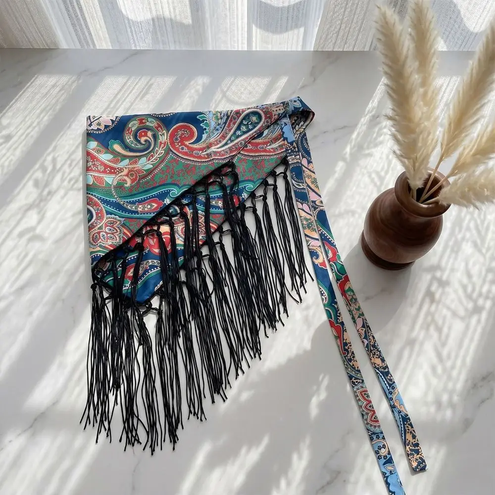 Fashion Tassels Fringe Waist Belt Exquisite Embroidery Dance Hip Scarf Retro Ethnic Triangle Waistband for Women