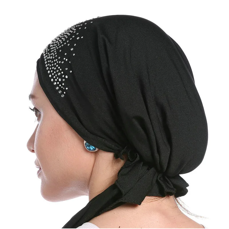 Lenço muçulmano para mulheres, gorro interno fino, bonés de turbante diamante sólido, chapéu indiano, lenços de senhora, moda verão, 2023