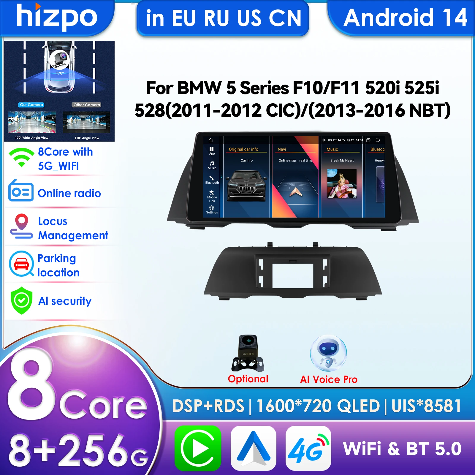 

10.33 7862 Автомагнитола с AI-системами CarPlay и Android Auto для BMW 5 серии F10 F11 F12 CIC NBT, GPS-мультимедийный плеер, стерео-головное устройство