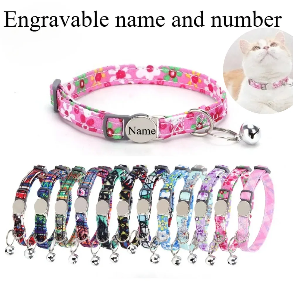 

Anti Loss Adjustable Sweet Floral Cat Collar Pet Accessories Free Engraving of Name and Number Metal Safety Buckle Cat Ring