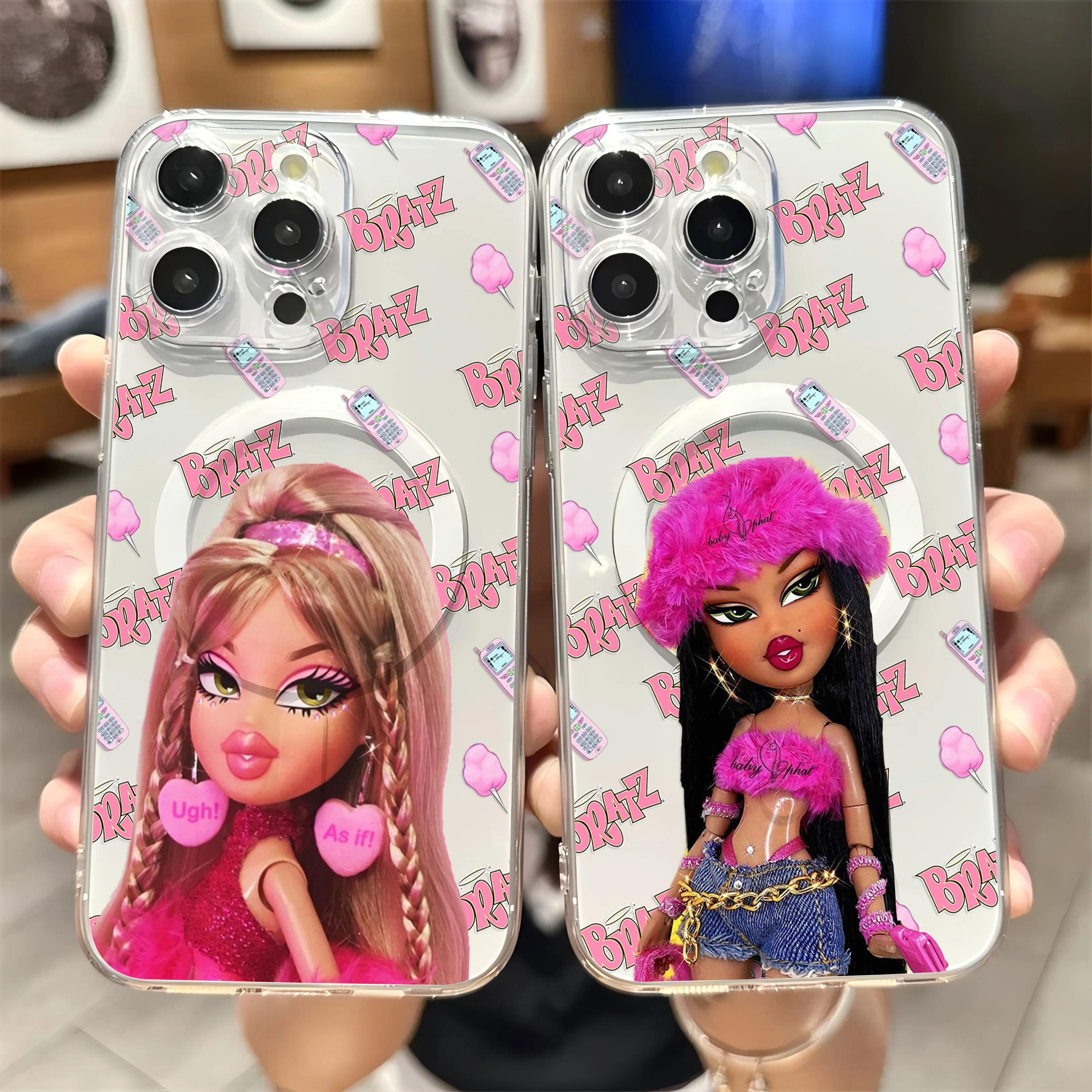 Cute Pink Bratzs Dolls Magnetic Phone Case for Samsung Galaxy S25 S24 S23 S22 S21 S20 FE Edge Plus Ultra 5G Soft Clear TPU Cover