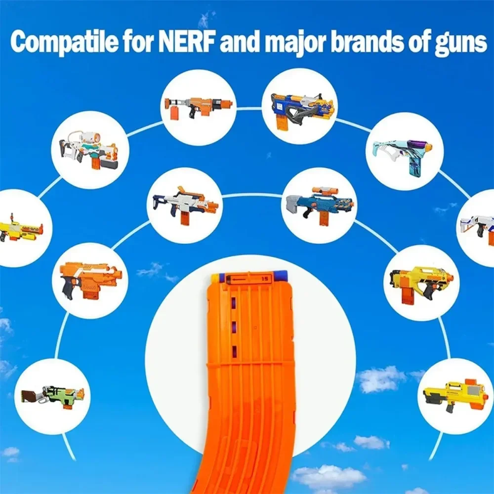 Gels de remplacement de chargeur incurvés Orange 15 fléchettes, clip de rechargement rapide incurvé, compatible avec Nerf Elite, jouet odor, 1 pièce, 3 pièces