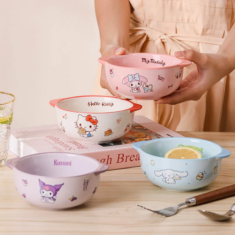 

Sanrio Character Bowl Hello Kitty My Melody Kuromi Ceramic Soup Bowl Cute Cartoon Tableware for Kids Adults BPA-Free Food-Grade
