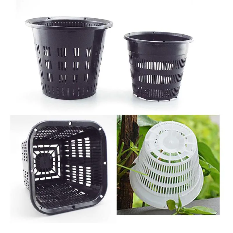 5x Breathable Orchid flower plant grow Pot net Mesh cup Planters Container Plastic Slotted wall hanging Holes Pot white black o1