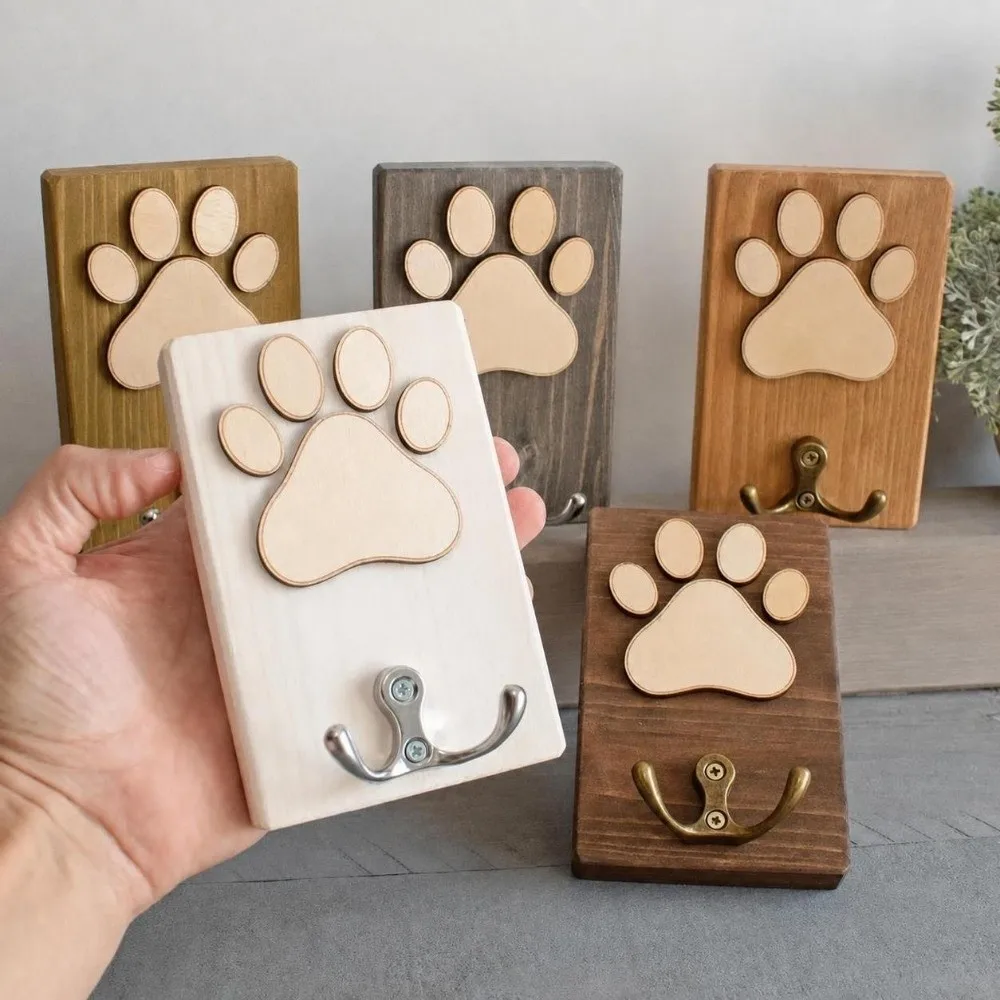 Unique Wooden Dog Paw Wall Hook Personalized Handmade Dog Lead Holder Durable Rustic Paw Print Hanger Dog Lovers Gift