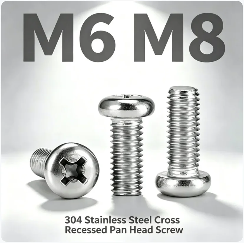 M6 M8 304 A2 Stainless Steel Cross Phillips Pan Round Head With Washer Collar Screw Bolt 5/10/50pcs Length 8–200mm