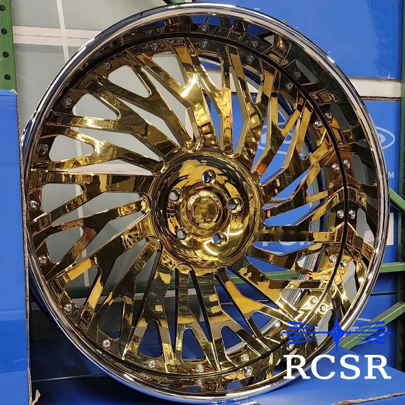 21-26 Inch 2/3-Piece Golden Polished Deep Dish Forged Wheels Donk Style Aftermarket Classic Luxury Car Rims