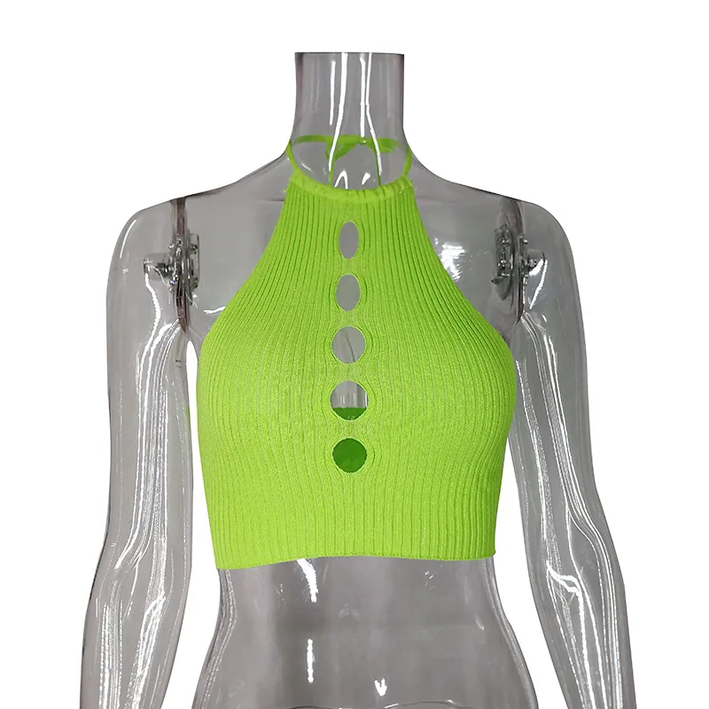 New Arrival Western-Style Women's Ice Silk Knit Hollow Out Halter Top - Sexy Spicy Chic Versatile Cami for Layering & Outer Dail