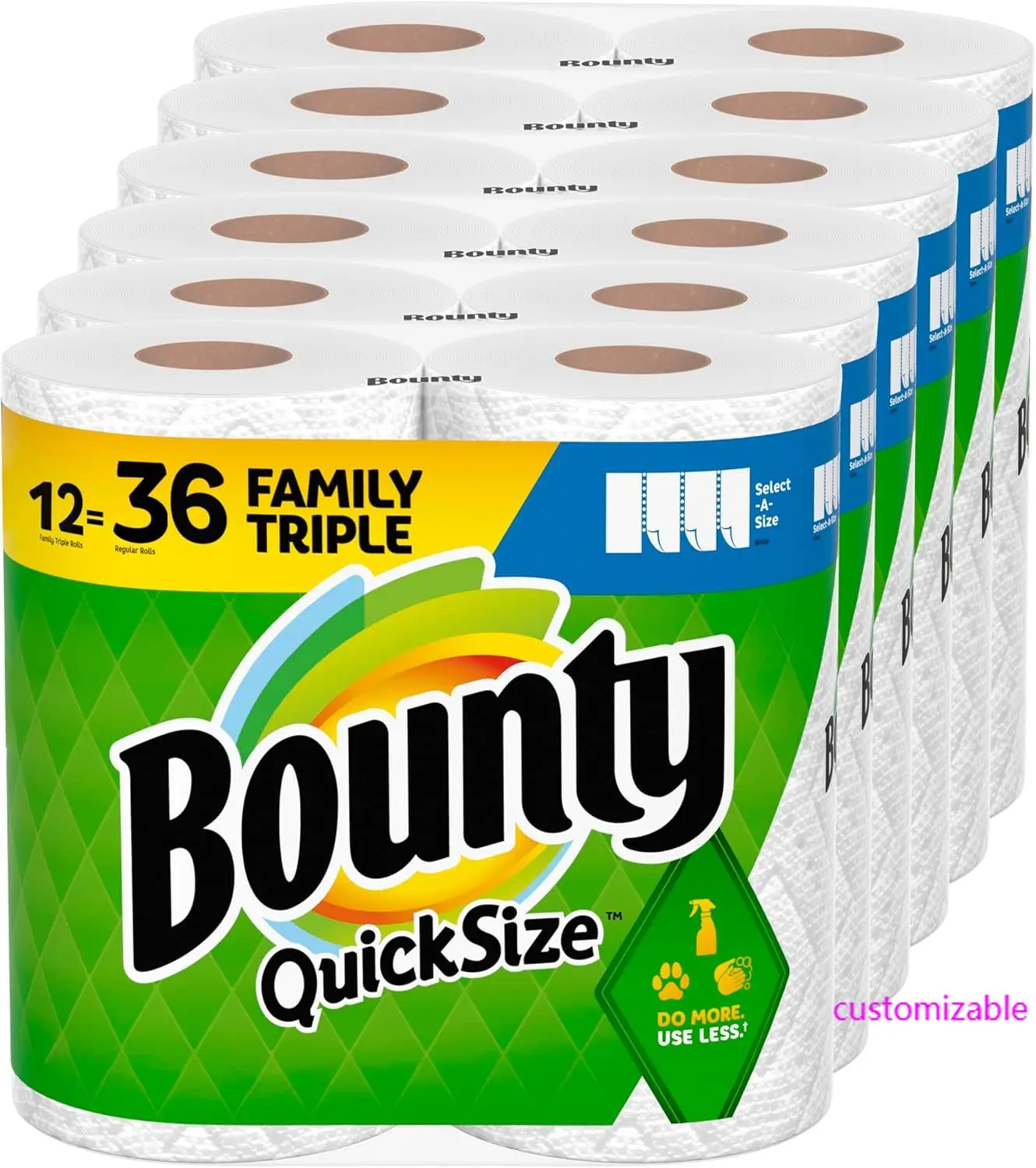 

Быстроразмерные бумажные полотенца Bounty, белые, 12 семейных тройных рулонов = 36 обычных рулонов