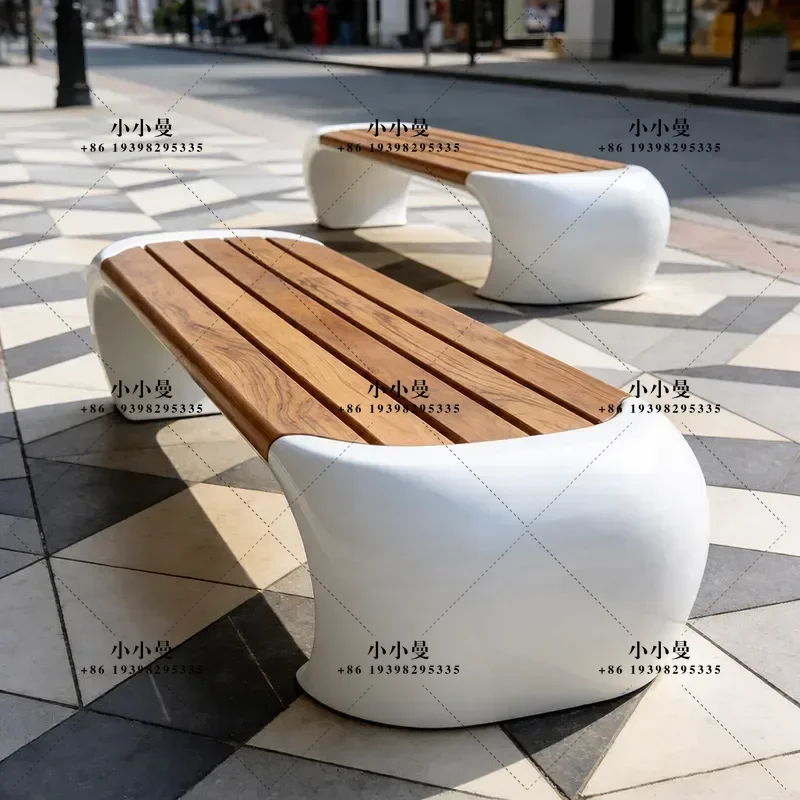 Outdoor Park Bench Shopping Mall Square Landscape Leisure Seat Anti-corrosion Wood Fiberglass Public Bench