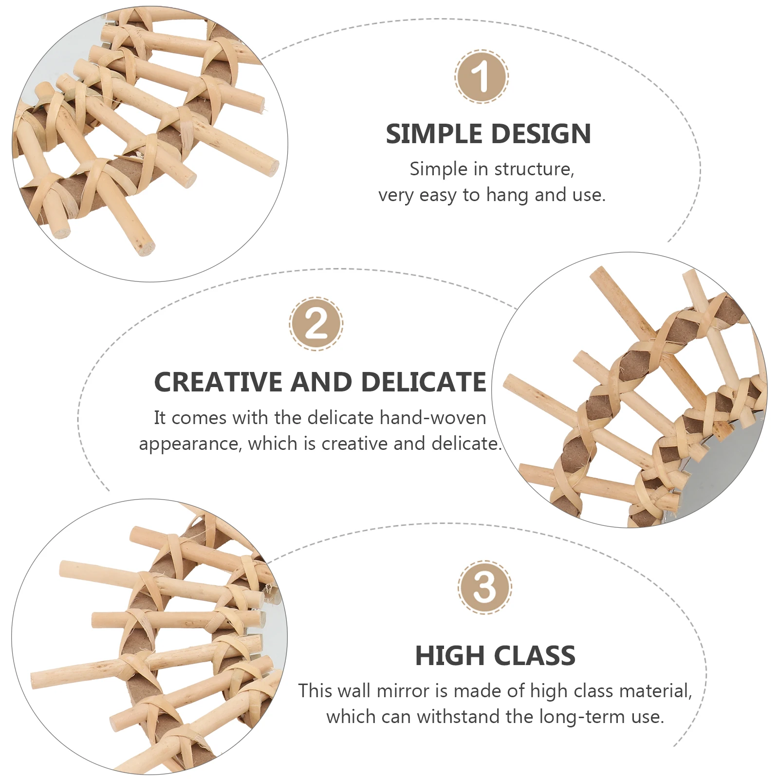 

Rattan Makeup Hand Woven Round Wall Decor Large Rustic Home Decorative Mirror Wicker Decorative Mirror Weaving