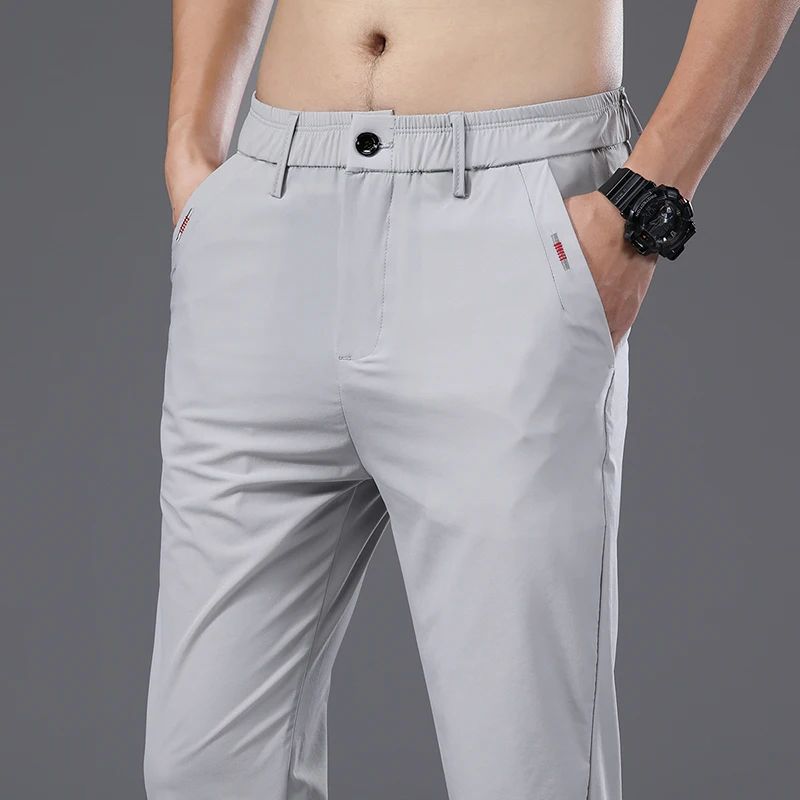 

2026 Summer New Thin Ice Silk Stretch Men's Pants Casual Elastic Waist Smooth Trouser Pants Male Brand Clothing 4 Colour Size 38