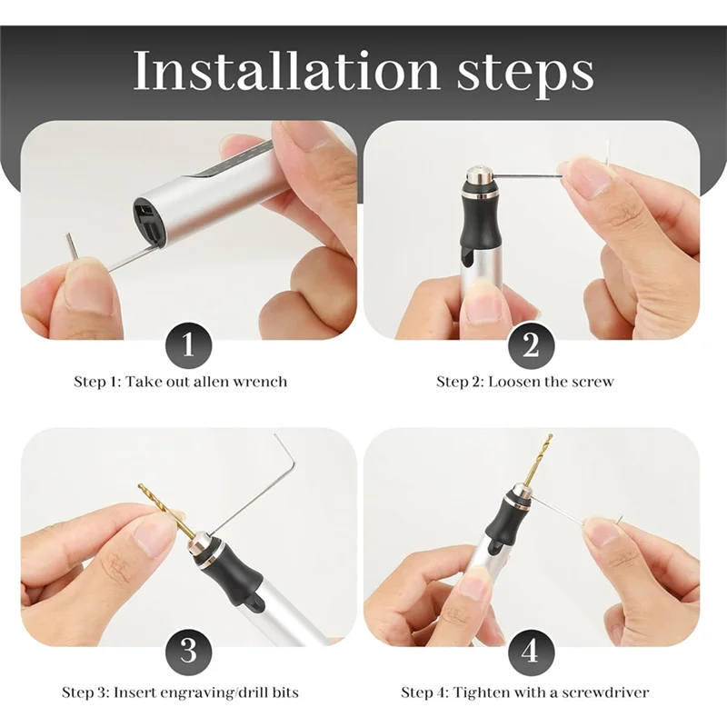 AT21-Overload Protection Electric For Wood, Metal Glass Engraving Pen With USB-C Charging, 3-Speed Settings, For Beginners