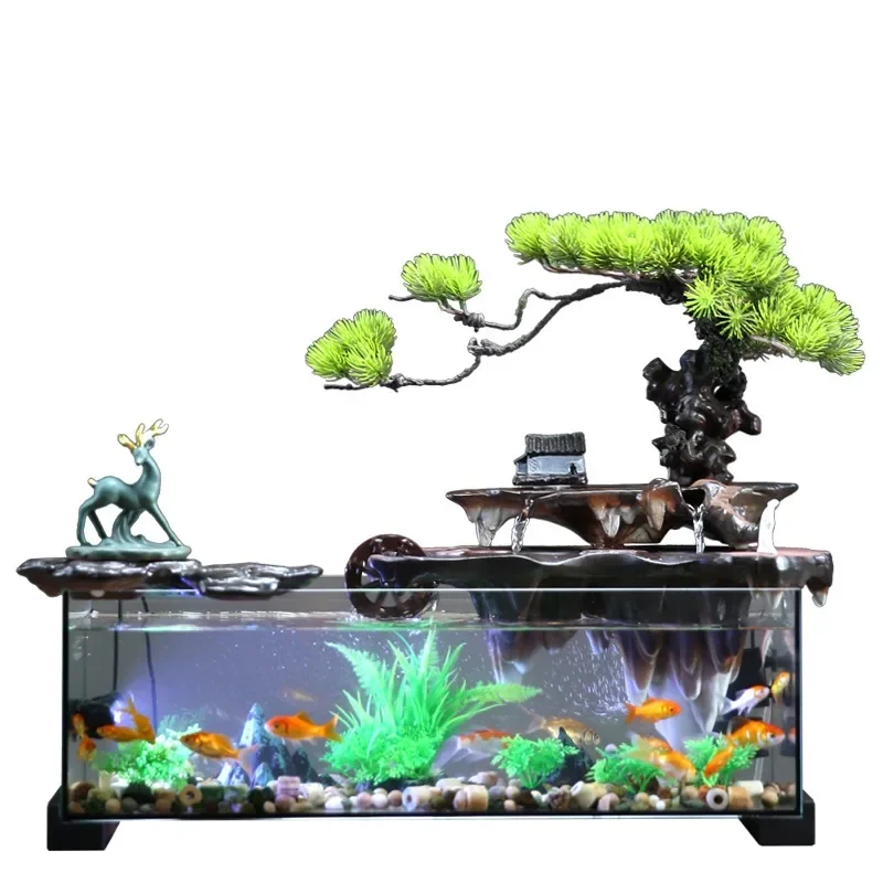 Flow ornament circulating water living room can raise fish tank TV cabinet desktop filter rockery office lucky feng shui wheel