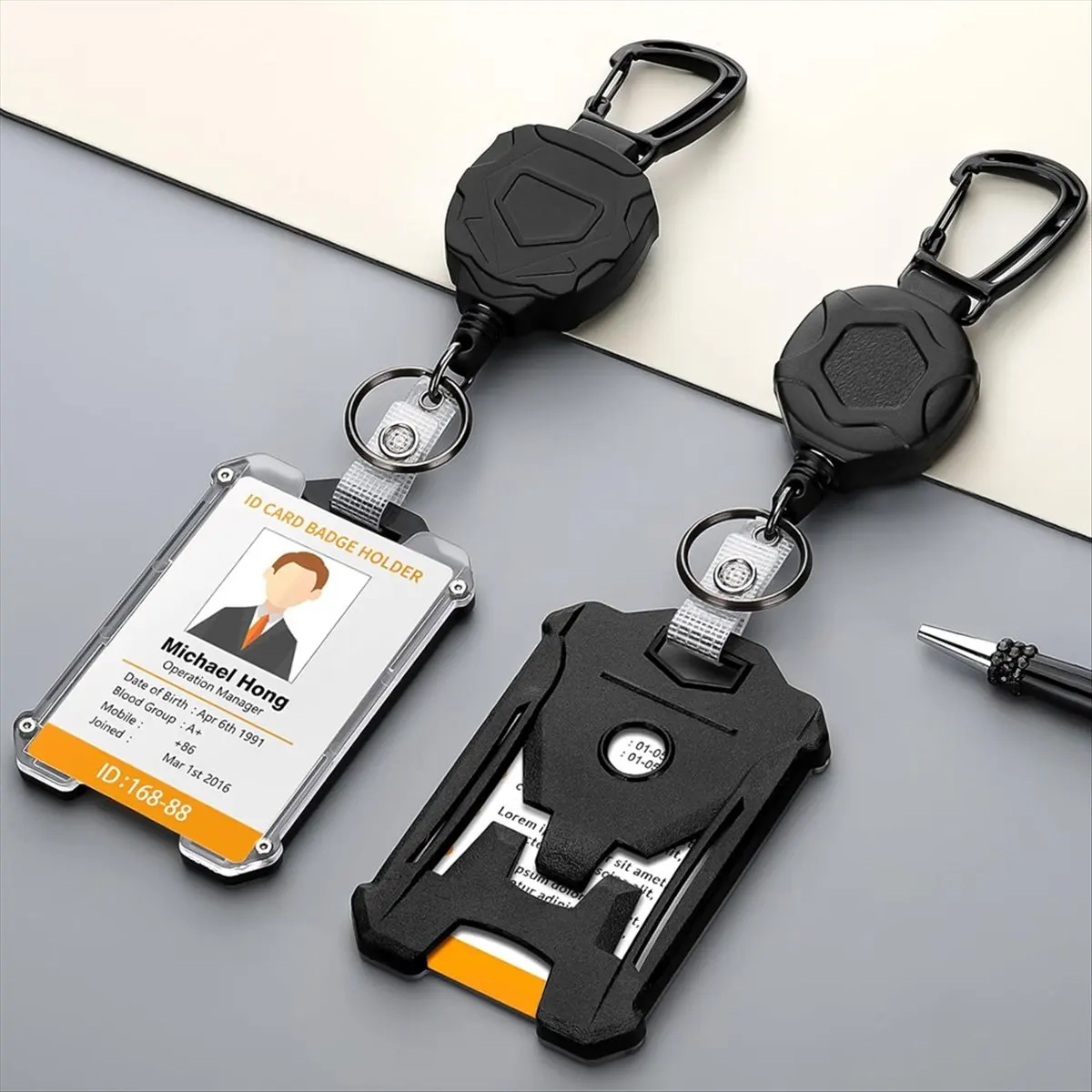 A75K 2 Pack Retractable Badge Holder,Heavy Duty Badge Reel Keychain with ID Card Holder, Retractable Lanyard Keychain