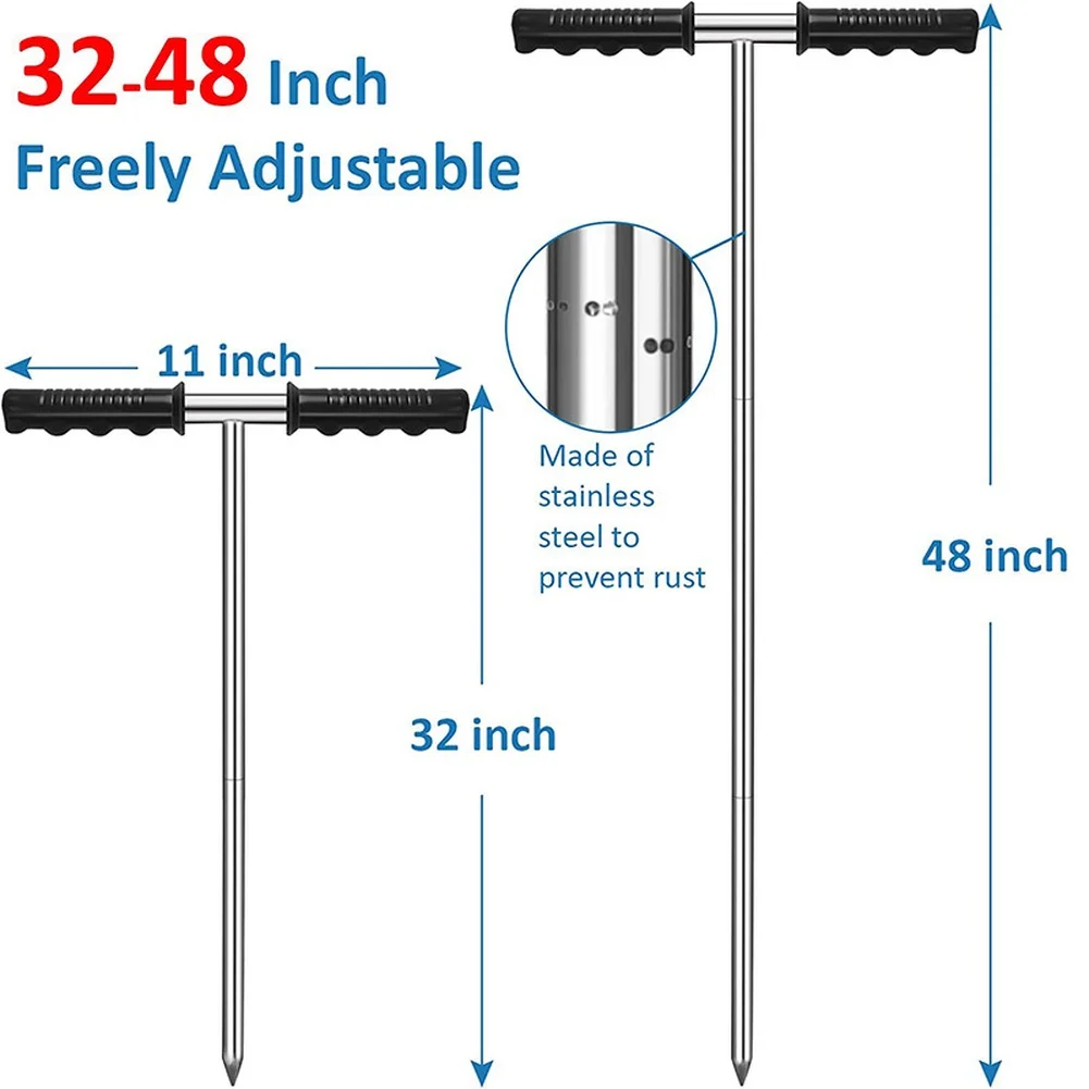 48 Inch Adjustable Stainless Steel Ground Sensing Rod Handle Underground Pipe Locating Soil Exploration Hand Tool High Quality