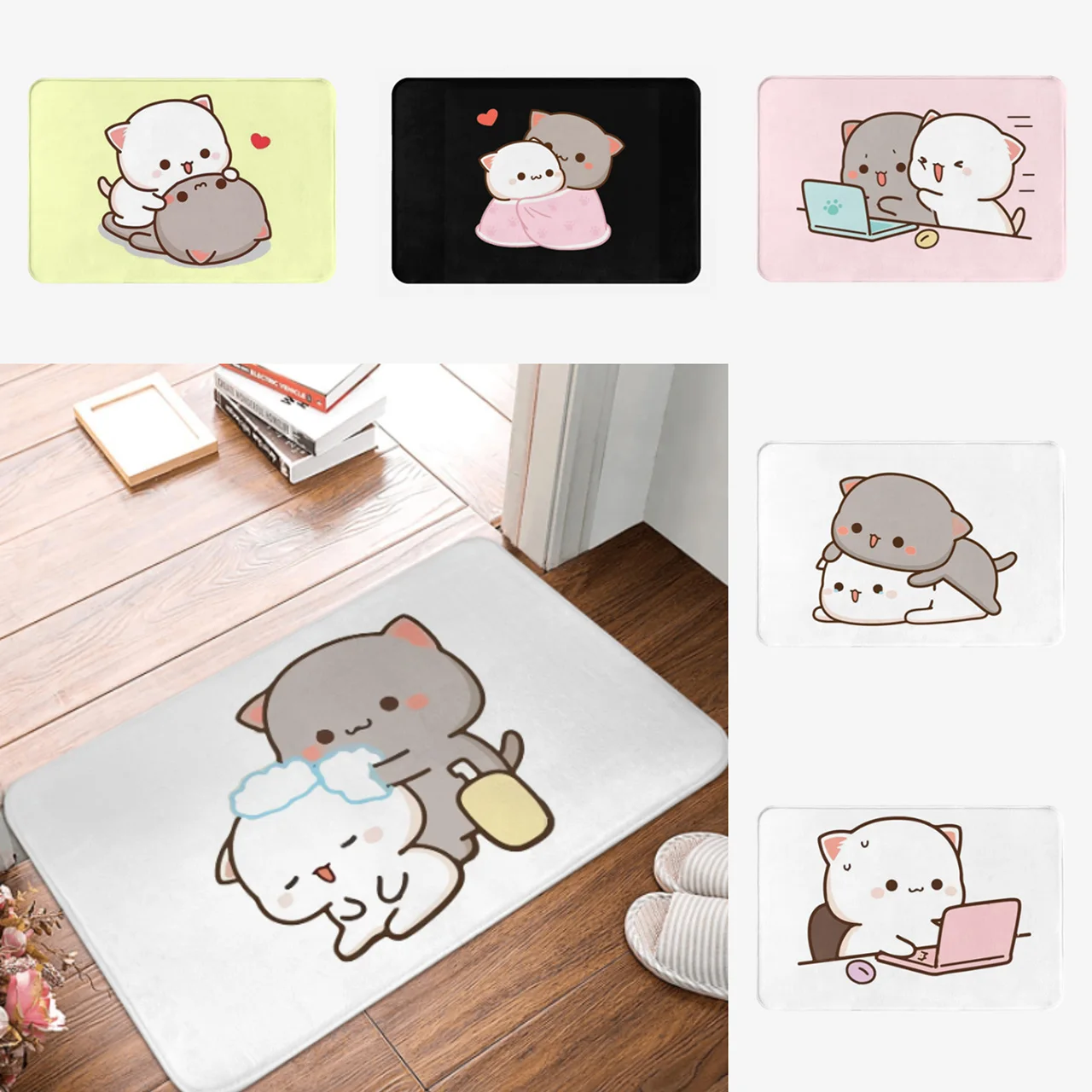 

Peach And Goma Cuddling Doormat Anti-skid Super Absorbent Bath Mats Home Rugs Kitchen Carpet Mochi mochi peach cat Footpad