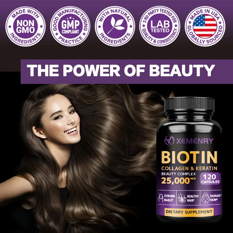 Biotin + Collagen + Keratin Capsules - Promotes Hair Growth, Strengthens Weak Nails, Anti-Aging, Supports Joints & Bones