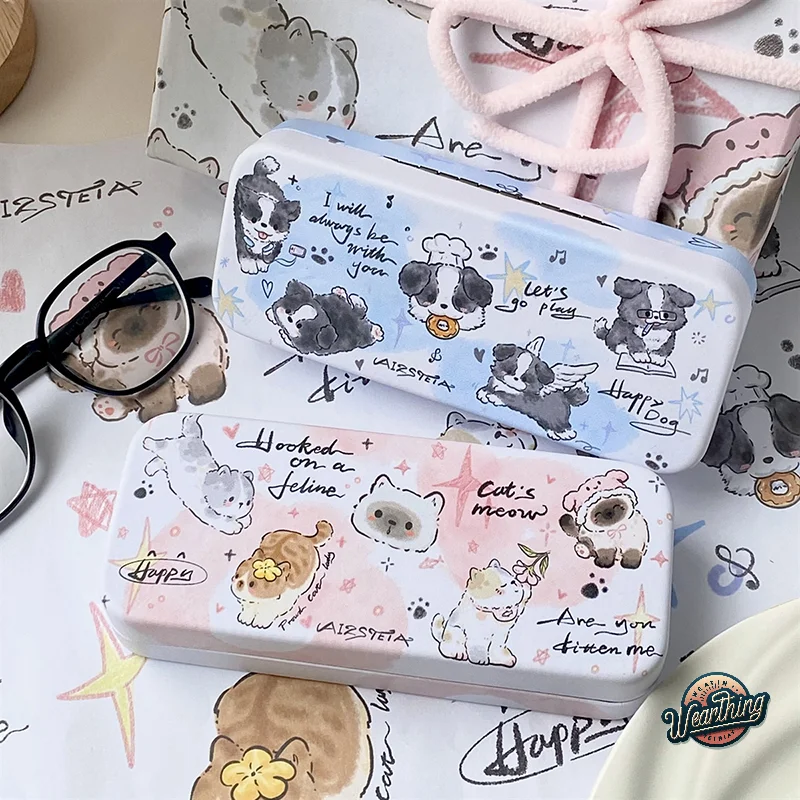 

Cute Cartoon Cat Dog Glasses Box Portable Sunglasses Storage Case PU Eyeglasses Holder Glasses Organizer Box Accessories Gift