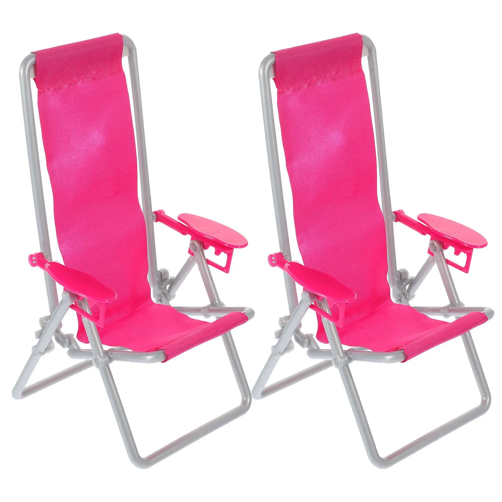 

2pcs Mini House Deck Lying Chair Simulation Folding Beach Chair Home Model Accessories