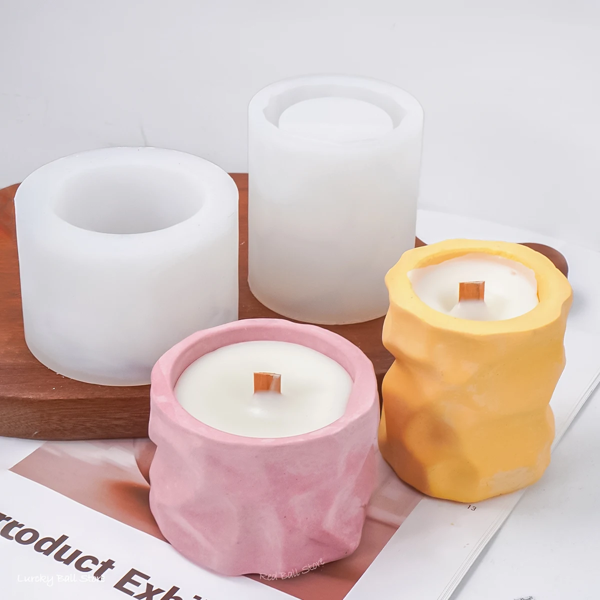 Unique Irregular Candle Jar Silicone Mold DIY Nordic Style Cement Round Storage Box Plaster Mould Flowerpot Concrete Crafts Mold image 4