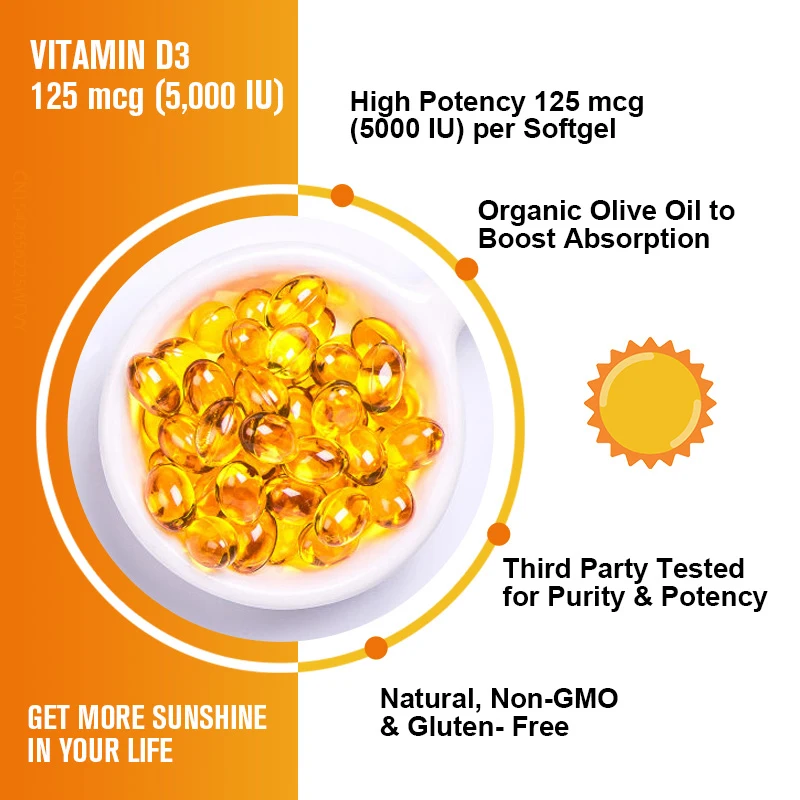 Vitamin D3 125mcg Weekly Supplement - Vitamin D Capsules for Immune - Easy Swallow Pure Vitamin D3 Capsules