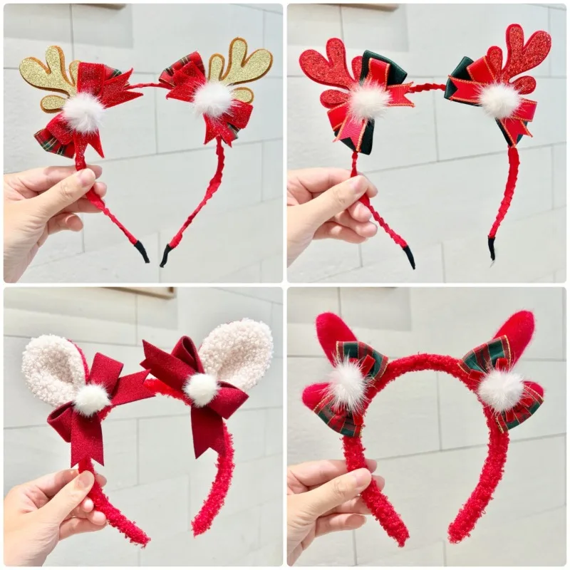 

2025 New Christmas Headband Hair Accessory Fairy Antler Bow Headpiece Holiday Season Decorations